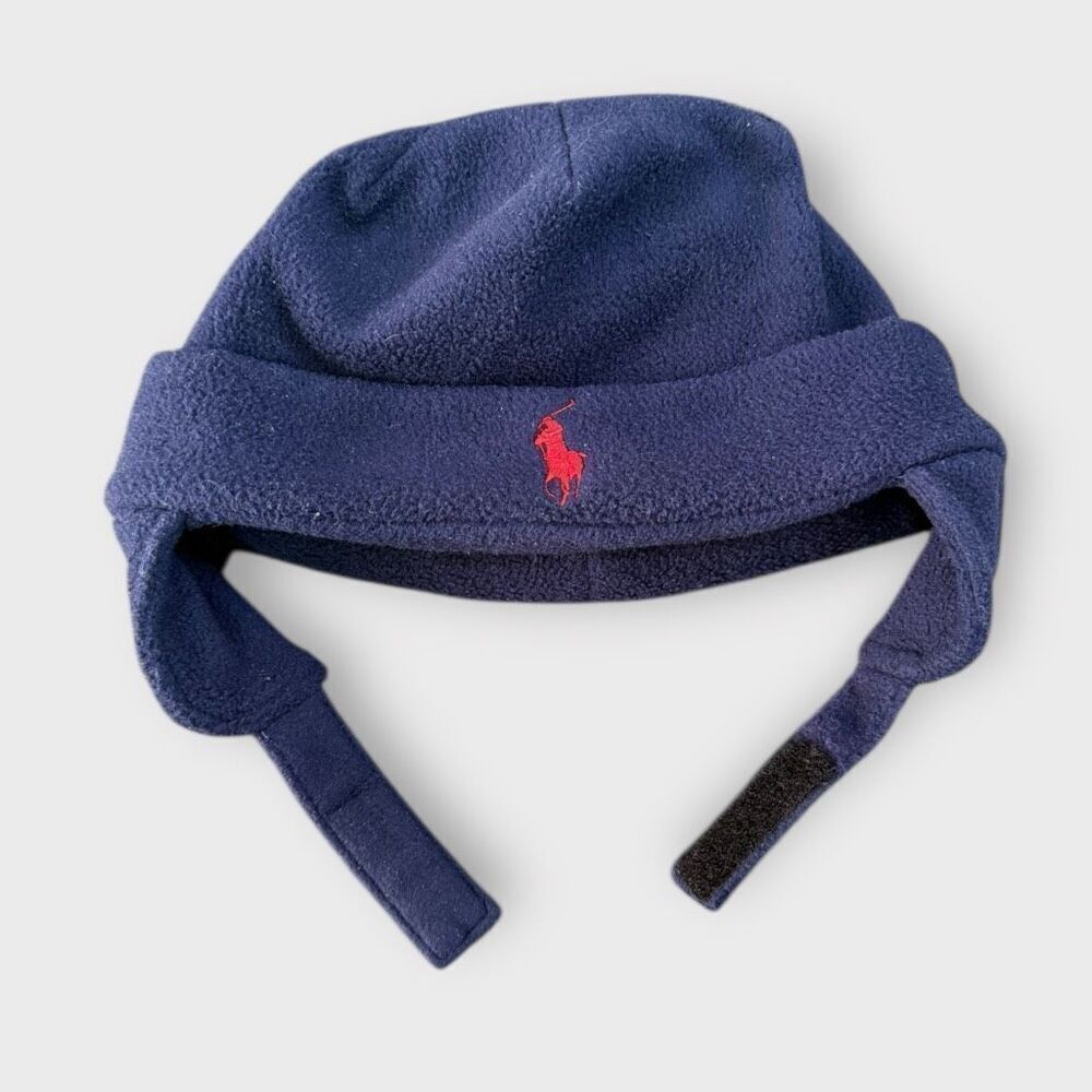 Polo Ralph Lauren Infant Boys Fleece Navy Beanie with Strap and Mittens Set